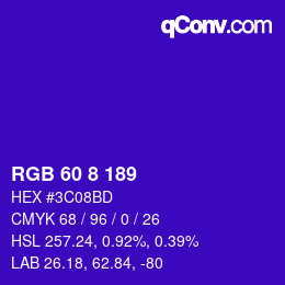 Color code: RGB 60 8 189 | qconv.com