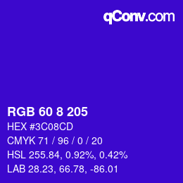 カラーコード: RGB 60 8 205 | qconv.com