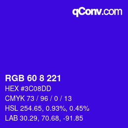 Color code: RGB 60 8 221 | qconv.com