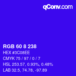 Color code: RGB 60 8 238 | qconv.com