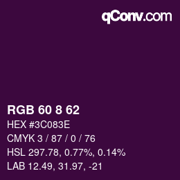 Color code: RGB 60 8 62 | qconv.com