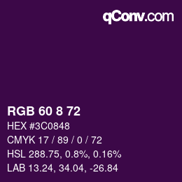 Color code: RGB 60 8 72 | qconv.com