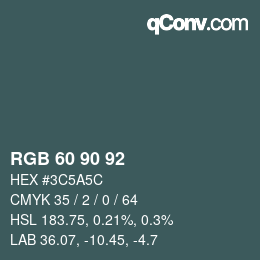 颜色代码: RGB 60 90 92 | qconv.com