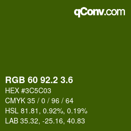 カラーコード: RGB 60 92.2 3.6 | qconv.com