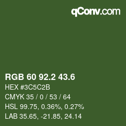 カラーコード: RGB 60 92.2 43.6 | qconv.com