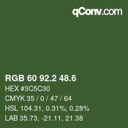 カラーコード: RGB 60 92.2 48.6 | qconv.com