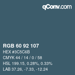 カラーコード: RGB 60 92 107 | qconv.com