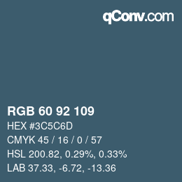 颜色代码: RGB 60 92 109 | qconv.com