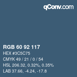 カラーコード: RGB 60 92 117 | qconv.com