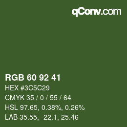 カラーコード: RGB 60 92 41 | qconv.com