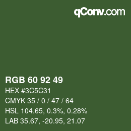 Color code: RGB 60 92 49 | qconv.com