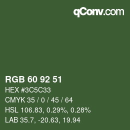 颜色代码: RGB 60 92 51 | qconv.com