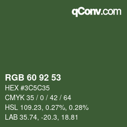 Color code: RGB 60 92 53 | qconv.com