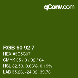 Color code: RGB 60 92 7 | qconv.com