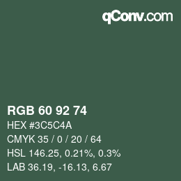 Color code: RGB 60 92 74 | qconv.com