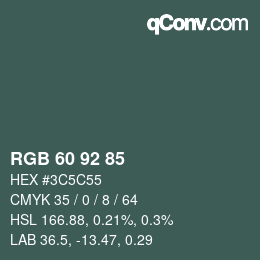 カラーコード: RGB 60 92 85 | qconv.com