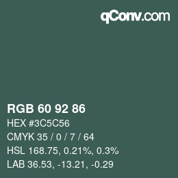 カラーコード: RGB 60 92 86 | qconv.com