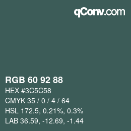 カラーコード: RGB 60 92 88 | qconv.com