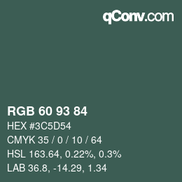 颜色代码: RGB 60 93 84 | qconv.com