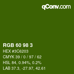 カラーコード: RGB 60 98 3 | qconv.com