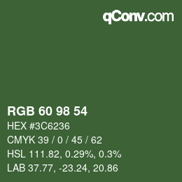 カラーコード: RGB 60 98 54 | qconv.com