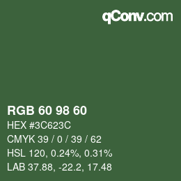 カラーコード: RGB 60 98 60 | qconv.com