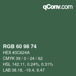 Color code: RGB 60 98 74 | qconv.com