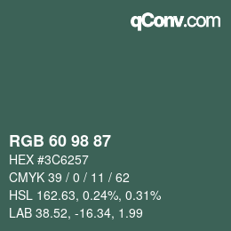 カラーコード: RGB 60 98 87 | qconv.com