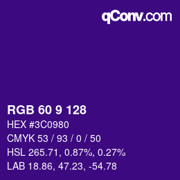 カラーコード: RGB 60 9 128 | qconv.com