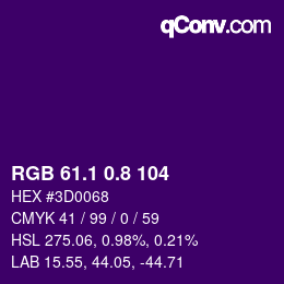 カラーコード: RGB 61.1 0.8 104 | qconv.com