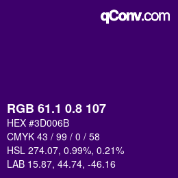 カラーコード: RGB 61.1 0.8 107 | qconv.com
