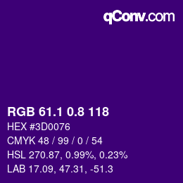 カラーコード: RGB 61.1 0.8 118 | qconv.com