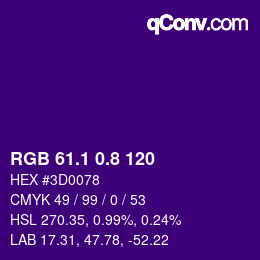 カラーコード: RGB 61.1 0.8 120 | qconv.com