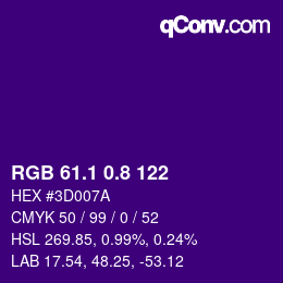 カラーコード: RGB 61.1 0.8 122 | qconv.com