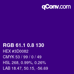 カラーコード: RGB 61.1 0.8 130 | qconv.com