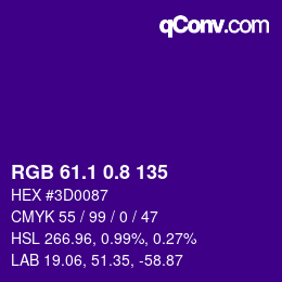 カラーコード: RGB 61.1 0.8 135 | qconv.com