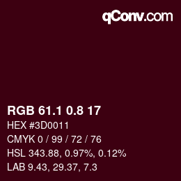 カラーコード: RGB 61.1 0.8 17 | qconv.com