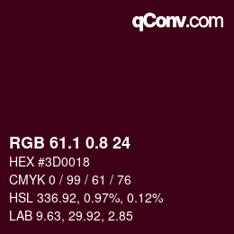カラーコード: RGB 61.1 0.8 24 | qconv.com