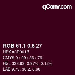 カラーコード: RGB 61.1 0.8 27 | qconv.com
