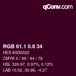 カラーコード: RGB 61.1 0.8 34 | qconv.com