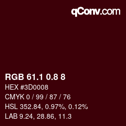 カラーコード: RGB 61.1 0.8 8 | qconv.com