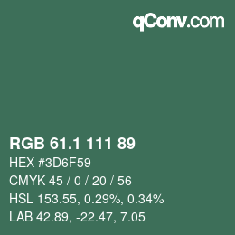 カラーコード: RGB 61.1 111 89 | qconv.com
