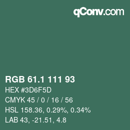 カラーコード: RGB 61.1 111 93 | qconv.com