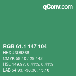 カラーコード: RGB 61.1 147 104 | qconv.com