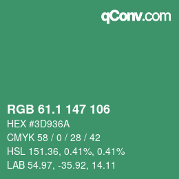 カラーコード: RGB 61.1 147 106 | qconv.com