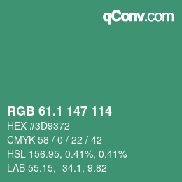 カラーコード: RGB 61.1 147 114 | qconv.com