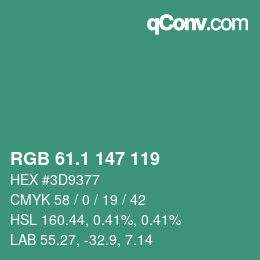カラーコード: RGB 61.1 147 119 | qconv.com