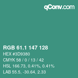 カラーコード: RGB 61.1 147 128 | qconv.com