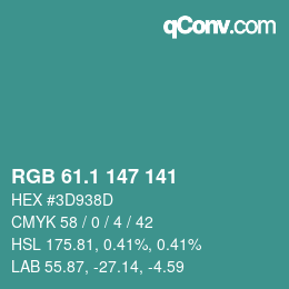 Farbcode: RGB 61.1 147 141 | qconv.com