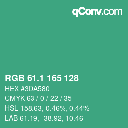 カラーコード: RGB 61.1 165 128 | qconv.com